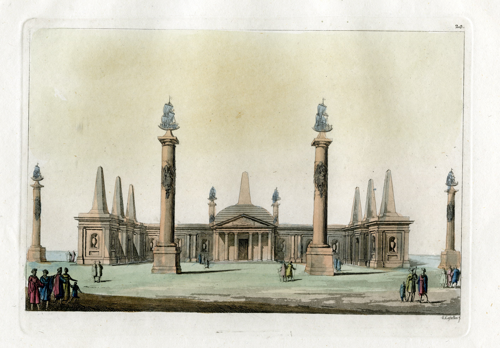 , Antique Print-MACCABEAN-TOMB-RECONSTRUCTION-Castellini-Ferrario-1817, Pictura Antique Prints