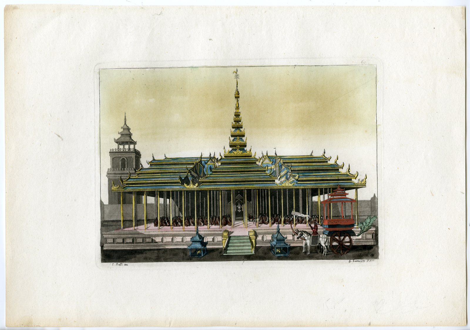 , Antique Print-TEMPLE-BURMA-MYANMAR-COURTROOM-Rossi-Zancon-Ferrario-c.1827, Pictura Antique Prints