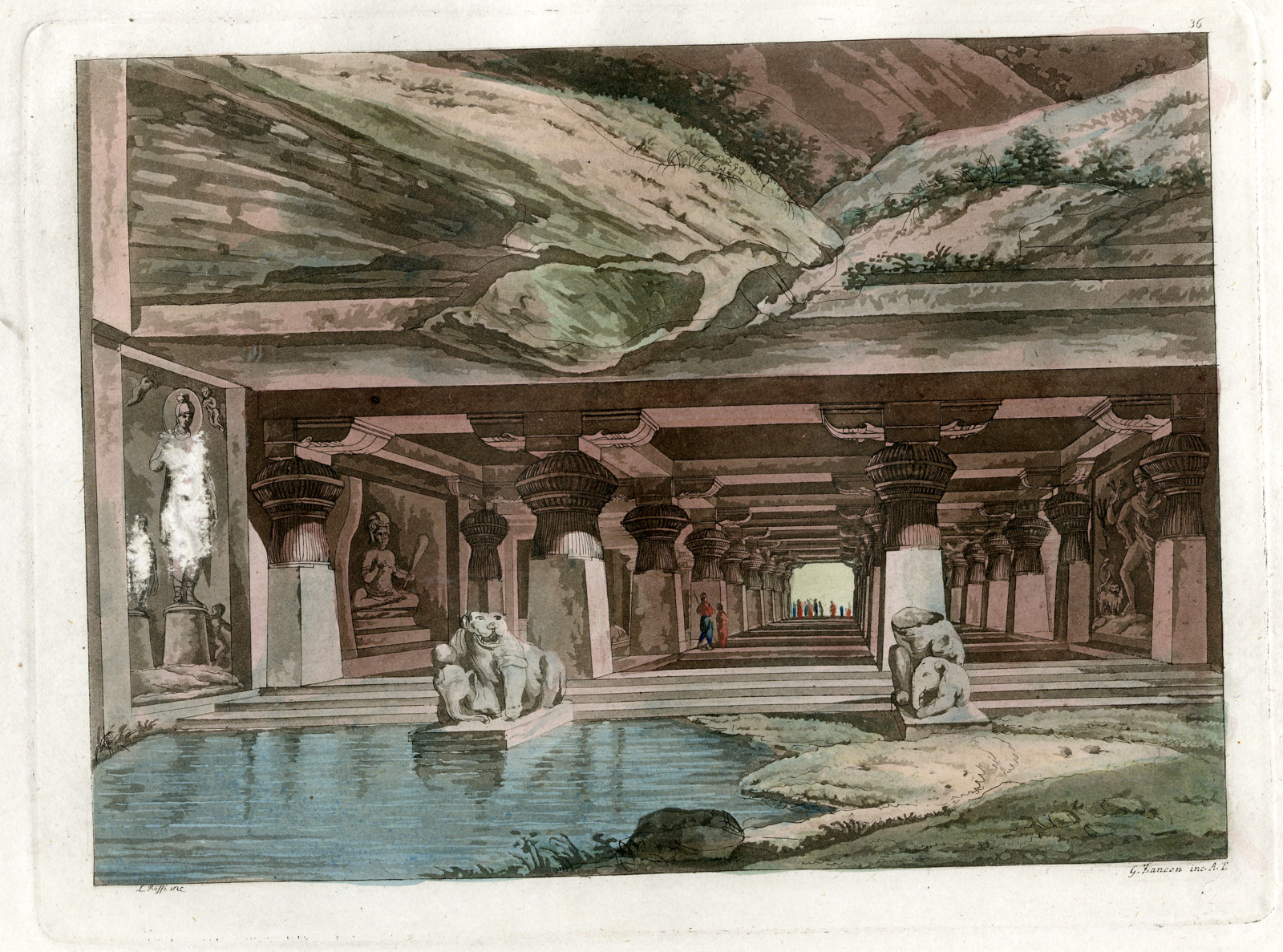 , Antique Print-CAVES-OF-ELLORA-DUMAR-LENA-TEMPLE-INDIA-Zancon-Rossi-Ferrario-1816, Pictura Antique Prints