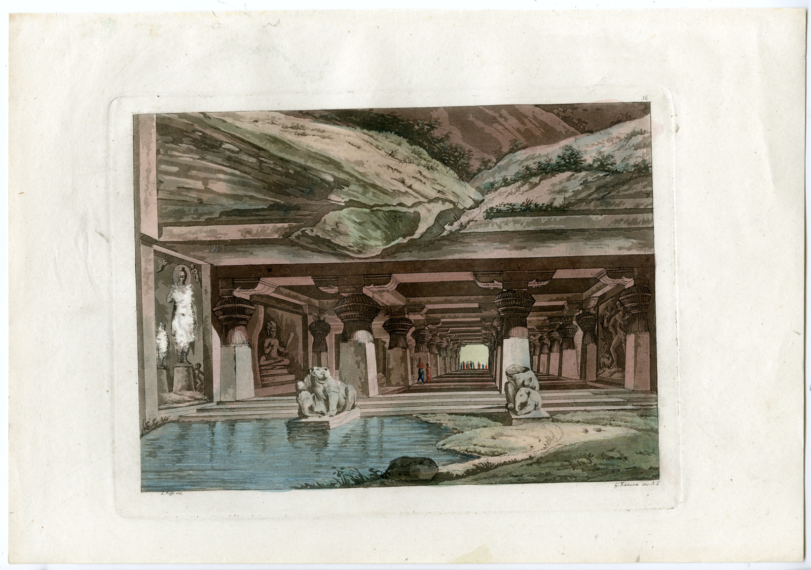 , Antique Print-CAVES-OF-ELLORA-DUMAR-LENA-TEMPLE-INDIA-Zancon-Rossi-Ferrario-1816, Pictura Antique Prints
