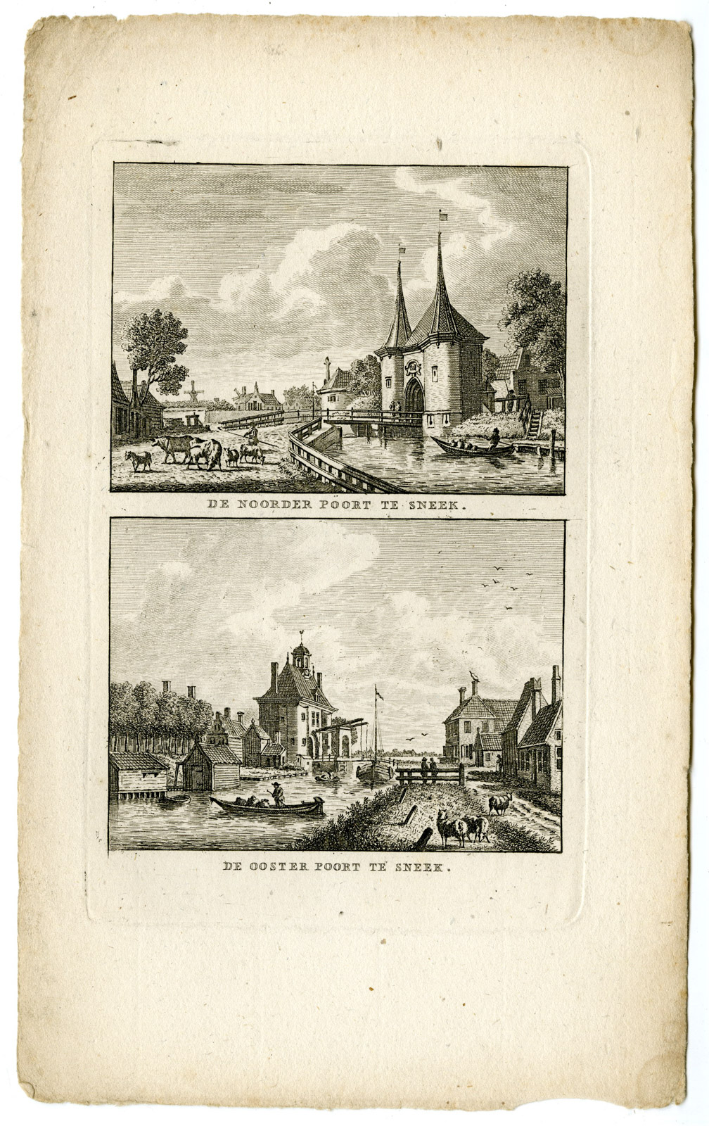 , Antique Print-NOORDERPOORT-OOSTERPOORT-SNEEK-FRIESLAND-NETHERLANDS-Bendorp-1785, Pictura Antique Prints