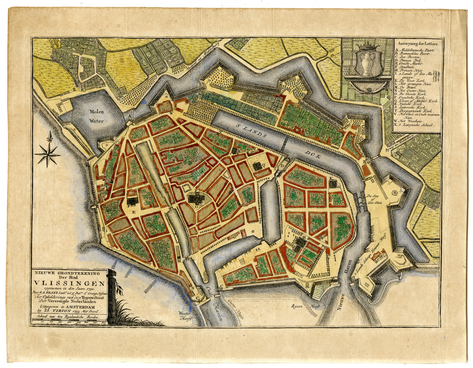 , Antique Map-VLISSINGEN-ZEELAND-PLAN-NETHERLANDS-Tirion-1753, Pictura Antique Prints