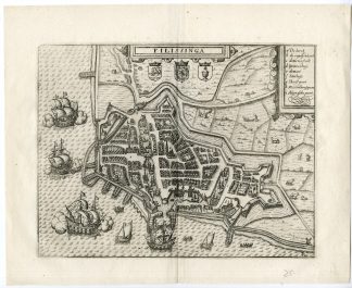 Antique Map-VLISSINGEN-FORTIFICATION-ZEELAND-SHIP-Guicciardini-c. 1600