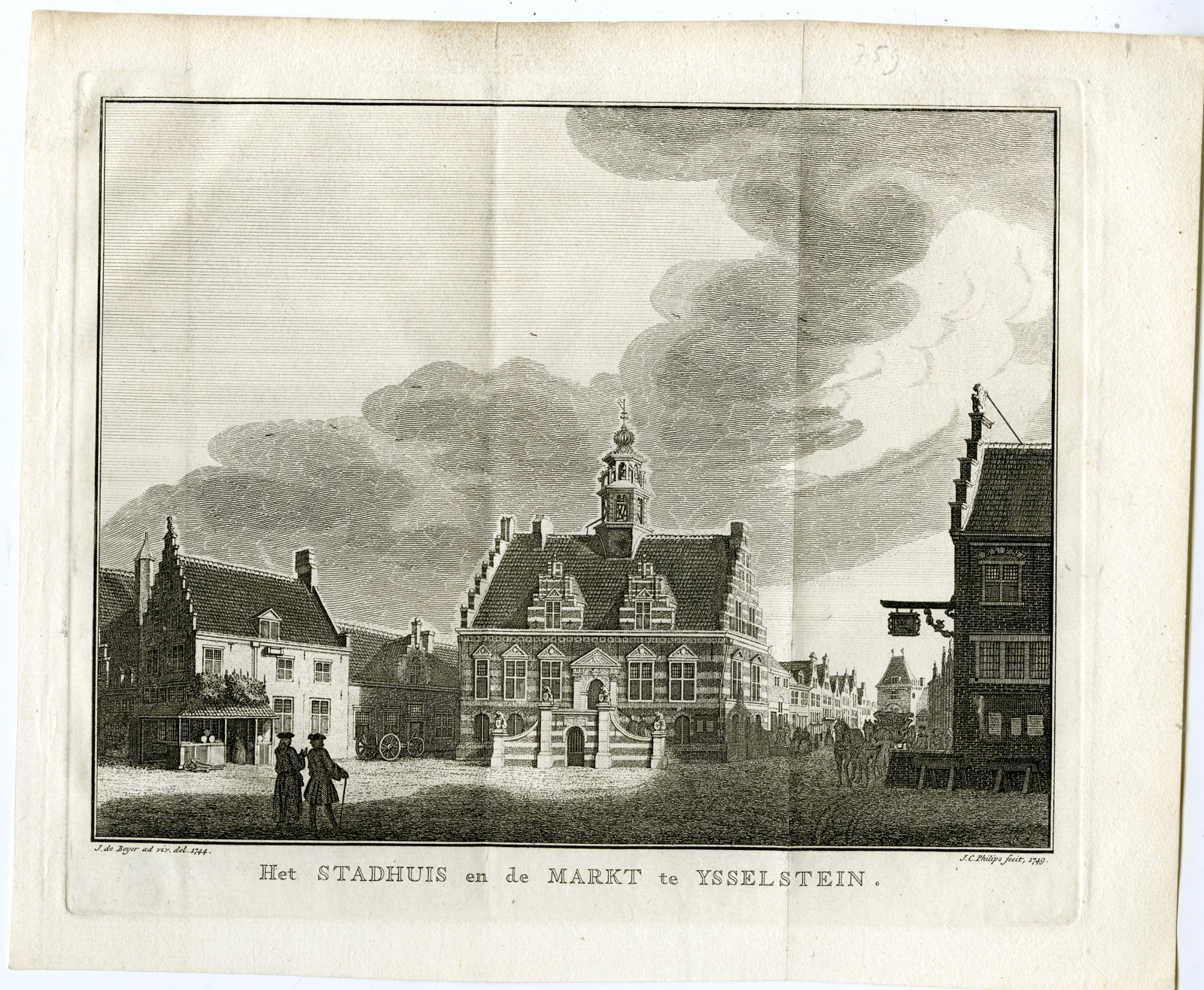 , Antique Print-IJSSELSTEIN-STADHUIS-MARKT-CITY HALL-UTRECHT-Philips-de Beyer-1749, Pictura Antique Prints