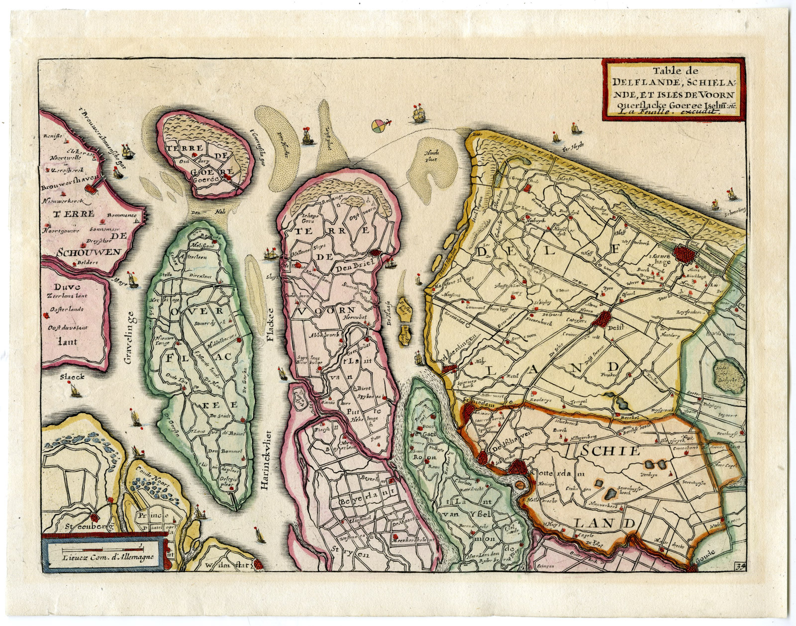 , Antique Map-DELFLAND-SCHIELAND-VOORNE-GOEREE-ZEELAND-de la Feuille-c. 1700, Pictura Antique Prints