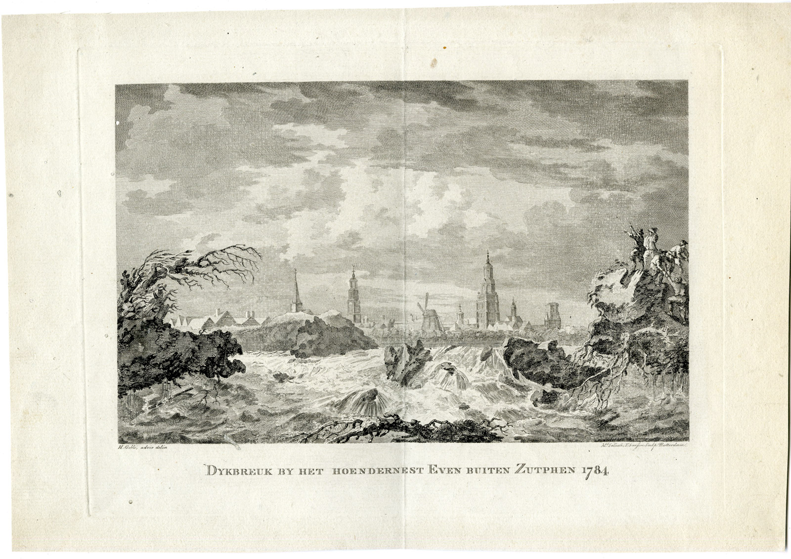 , Antique Print-DIKE BREACH-HOENDERNEST-ZUTPHEN-NETHERLANDS-Sallieth-Goble-1784, Pictura Antique Prints