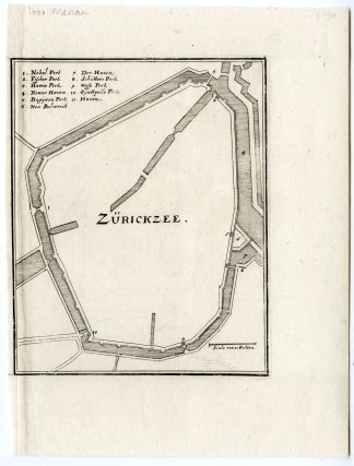 Antique Map-ZIERIKZEE-PLAN-FORTIFICATION-NETHERLANDS-Merian-1660
