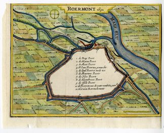 Antique Map-ROERMOND-PLAN-FORTIFICATION-LIMBURG-NETHERLANDS-Crommelijn-1651