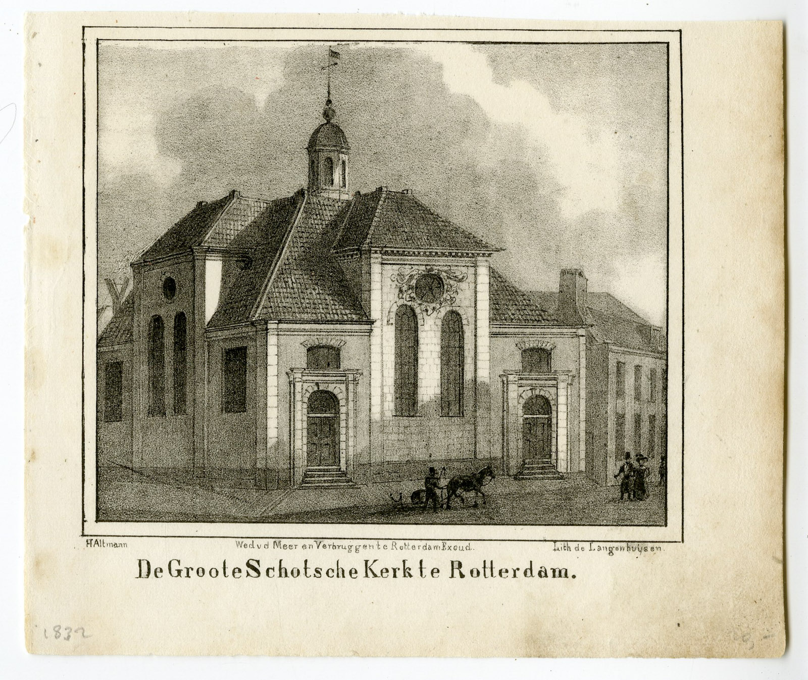, Antique Print-SCHOTSE KERK-ROTTERDAM-SCOTTISH CHURCH-Langenhuijsen-van Reyn-1832, Pictura Antique Prints
