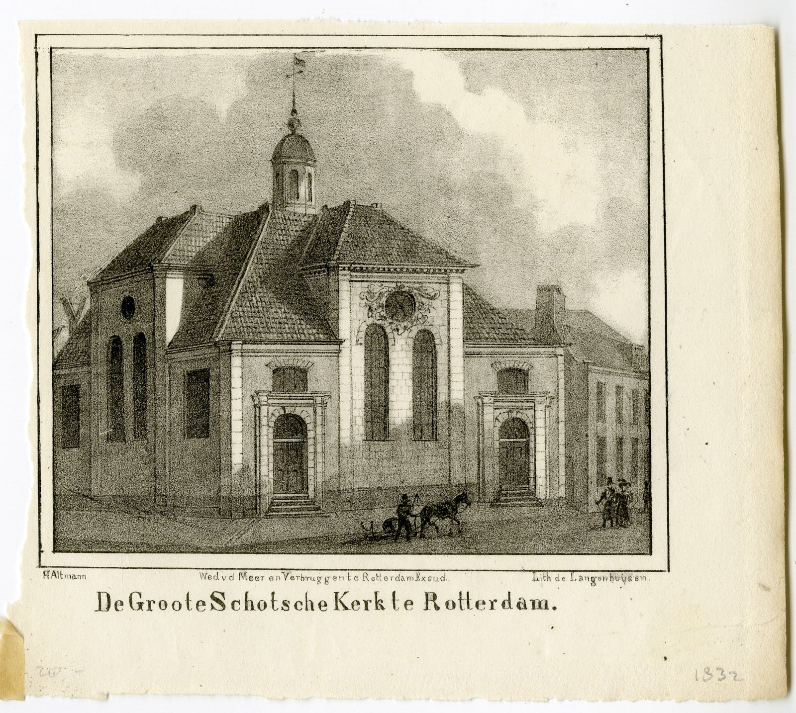 , Antique Print-SCHOTSE KERK-ROTTERDAM-SCOTTISH CHURCH-Langenhuijsen-van Reyn-1832, Pictura Antique Prints