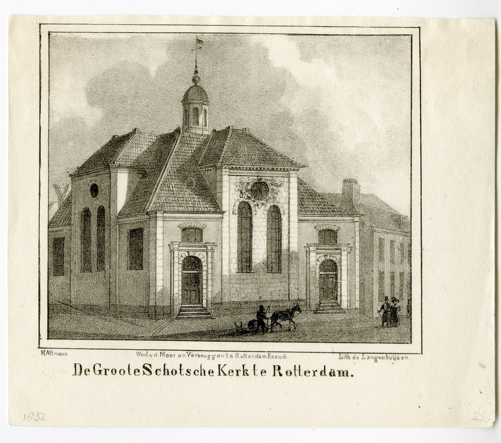 , Antique Print-SCHOTSE KERK-ROTTERDAM-SCOTTISH CHURCH-Langenhuijsen-van Reyn-1832, Pictura Antique Prints