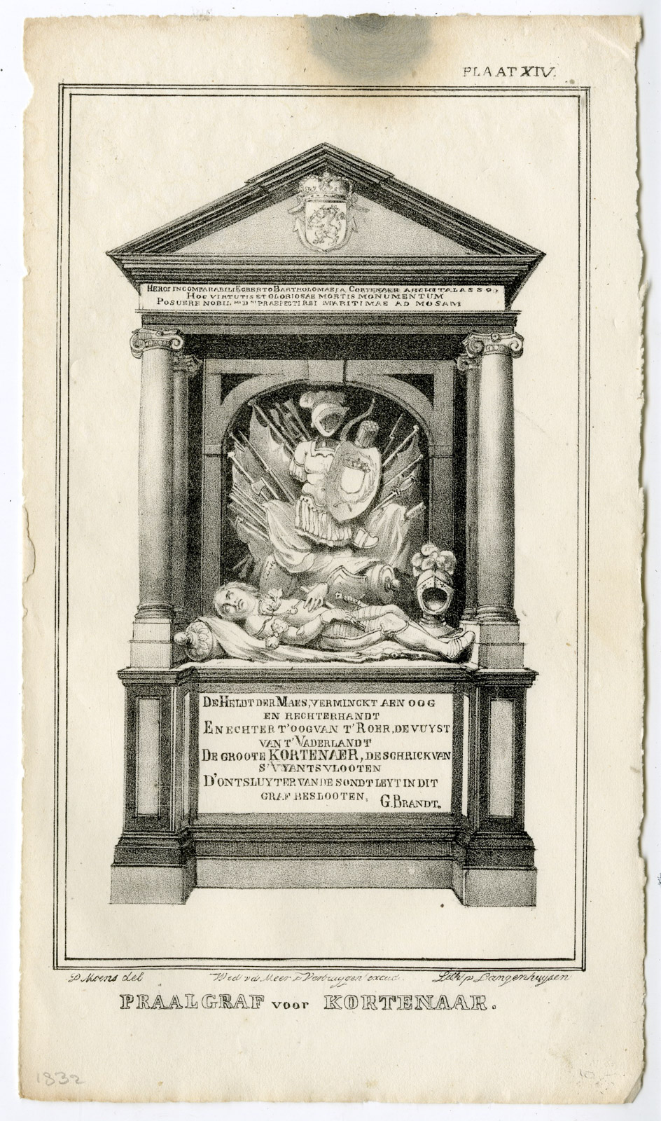 , Antique Print-MAUSOLEUM-KORTENAER-ROTTERDAM-Langenhuijsen-van Reyn-1832, Pictura Antique Prints
