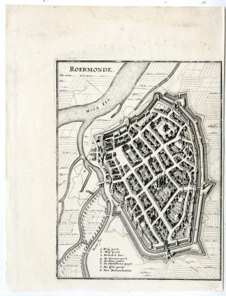 Antique Map-ROERMOND-PLAN-FORTIFICATION-LIMBURG-NETHERLANDS-Merian-1660