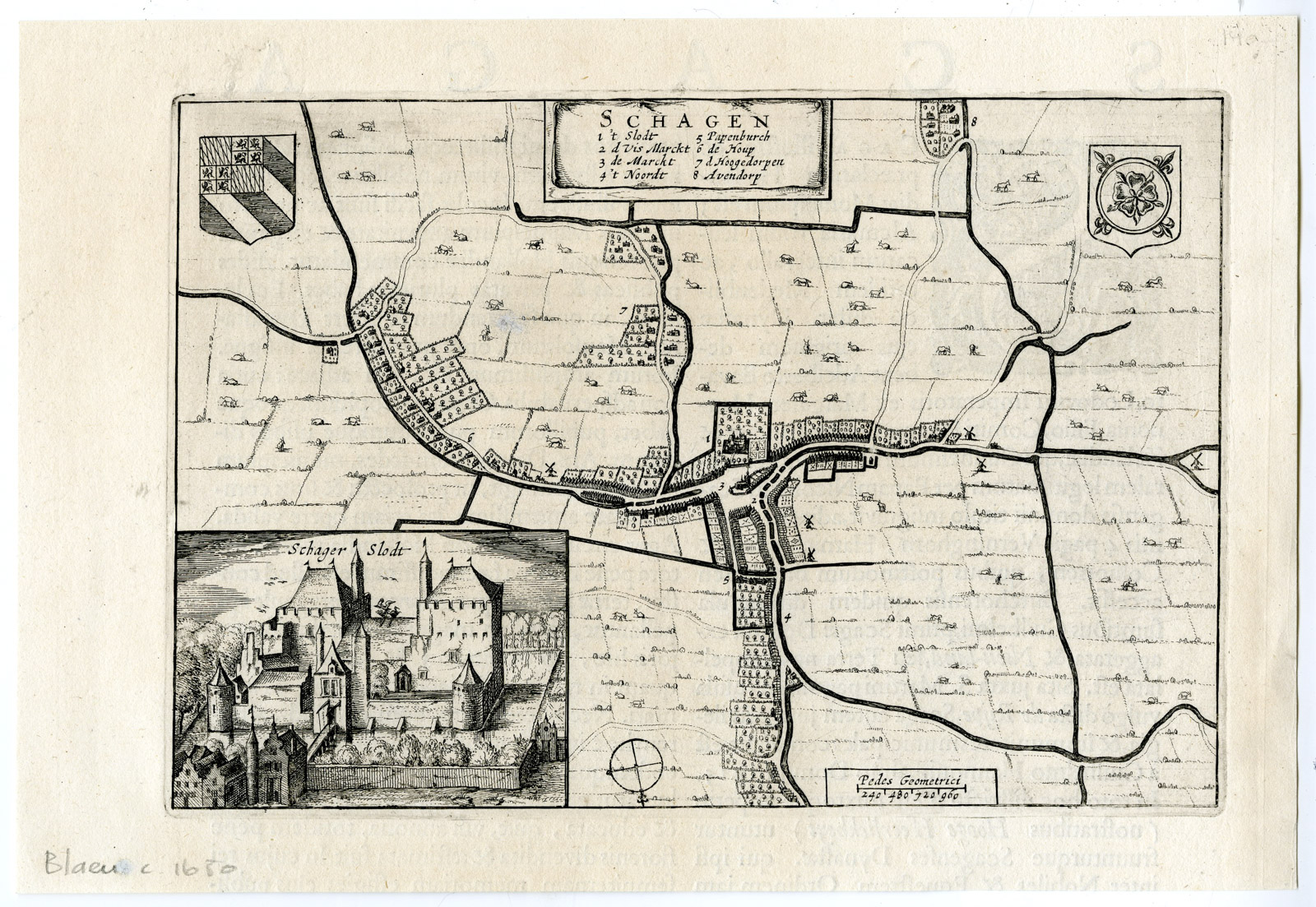 , Antique Print-SCHAGEN-PLAN-VIEW-CASTLE-NOORD HOLLAND-NETHERLANDS-Blaeu-1649, Pictura Antique Prints