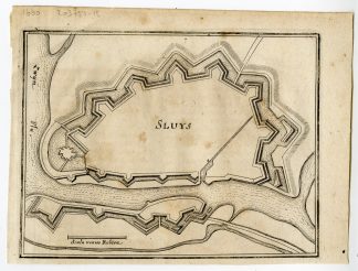 Antique Map-SLUYS-SLUIS-FORTIFICATION-ZEELAND-PLAN-NETHERLANDS-Merian-1660