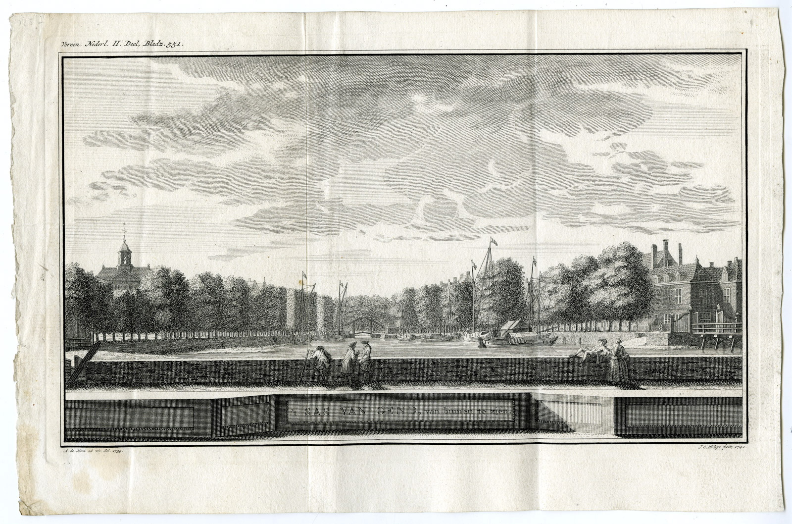 , Antique Print-SAS VAN GENT-ZEELAND-VIEW-NETHERLANDS-Philips-Tirion-c. 1740, Pictura Antique Prints