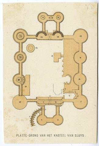 Antique Print-CASTLE-SLUIS-SLUYS-PLAN-ZEELAND-NETHERLANDS-Anonymous-c. 1860