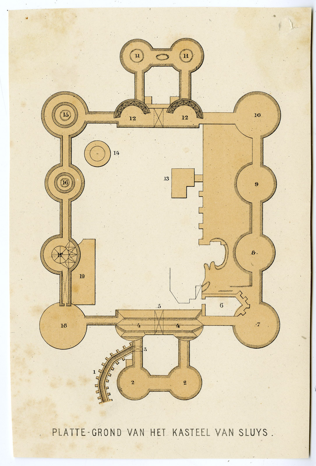 , Antique Print-CASTLE-SLUIS-SLUYS-PLAN-ZEELAND-NETHERLANDS-Anonymous-c. 1860, Pictura Antique Prints