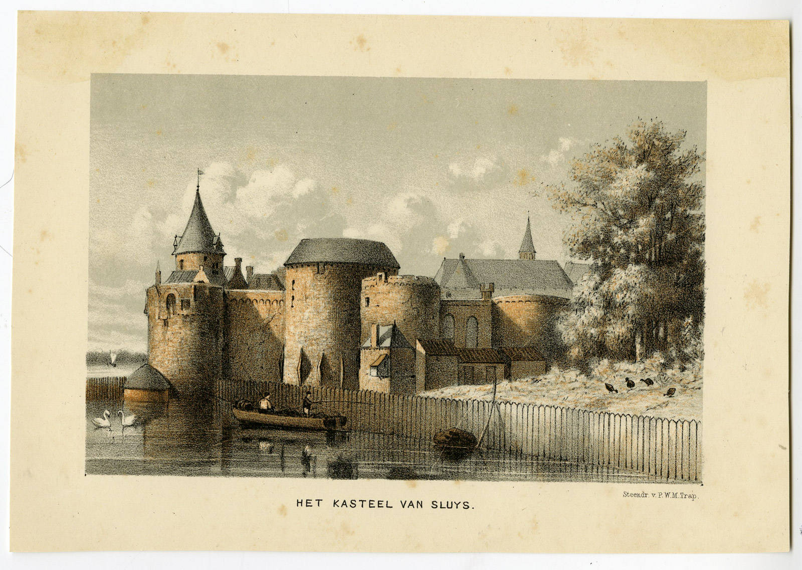 , Antique Print-CASTLE-SLUIS-SLUYS-ZEELAND-NETHERLANDS-Trap-c. 1860, Pictura Antique Prints