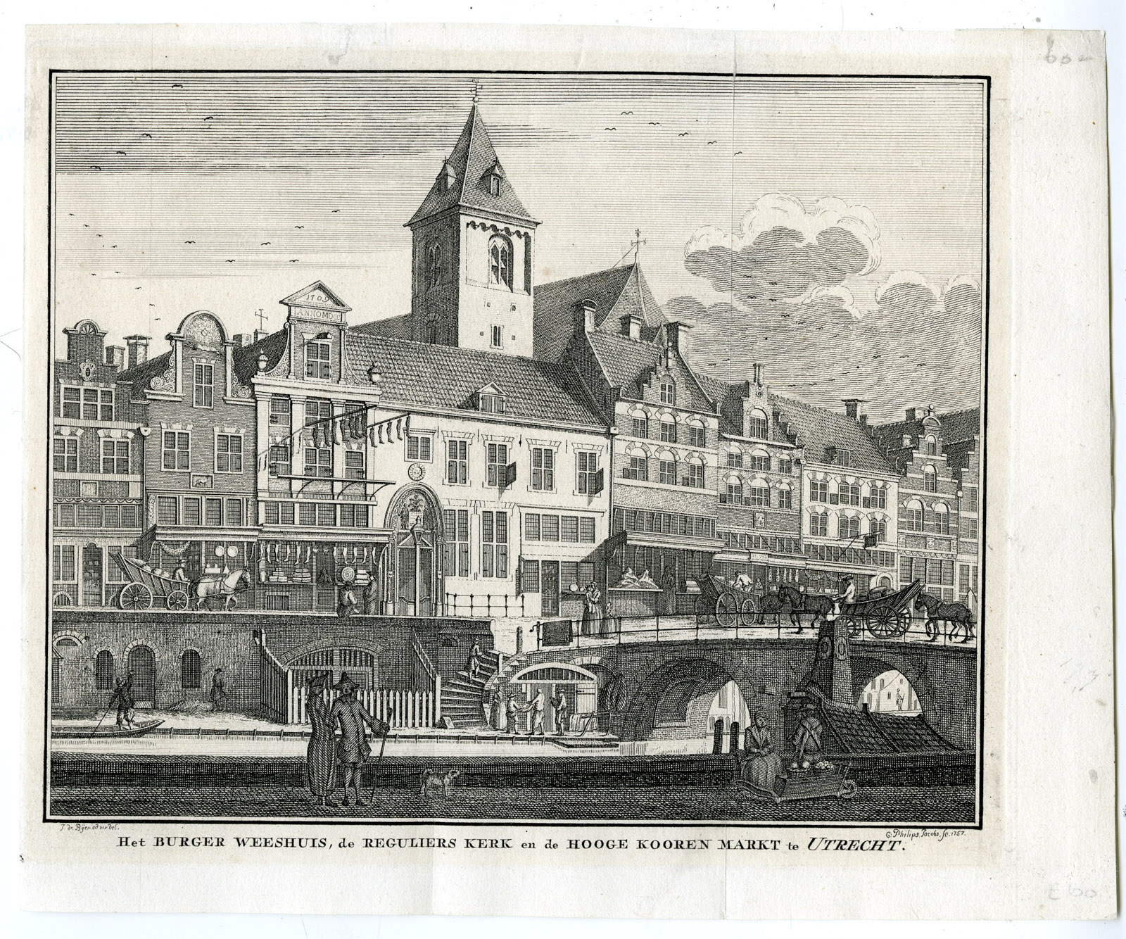 , Antique Print-UTRECHT-REGULIERSKERK-KORENMARKT-BURGERWEESHUIS-Philips-Beyer-1757, Pictura Antique Prints