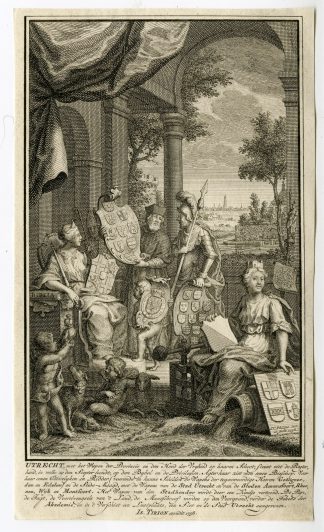 Antique Print-UTRECHT-FRONTISPIECE-STEDEMAAGD-COAT OF ARMS-Philips-Tirion-1758