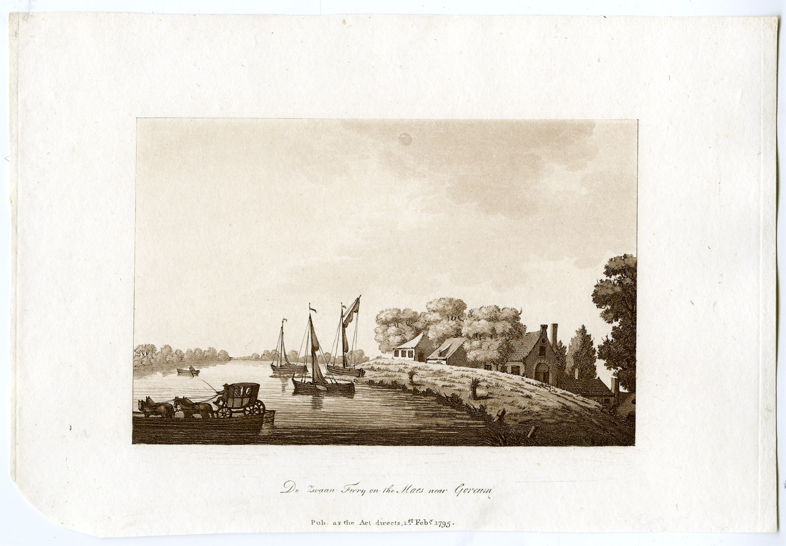 , Antique Print-GORINCHEM-MAAS-SHIPS-DE ZWAAN-FERRY-NETHERLANDS-Ireland-1792, Pictura Antique Prints
