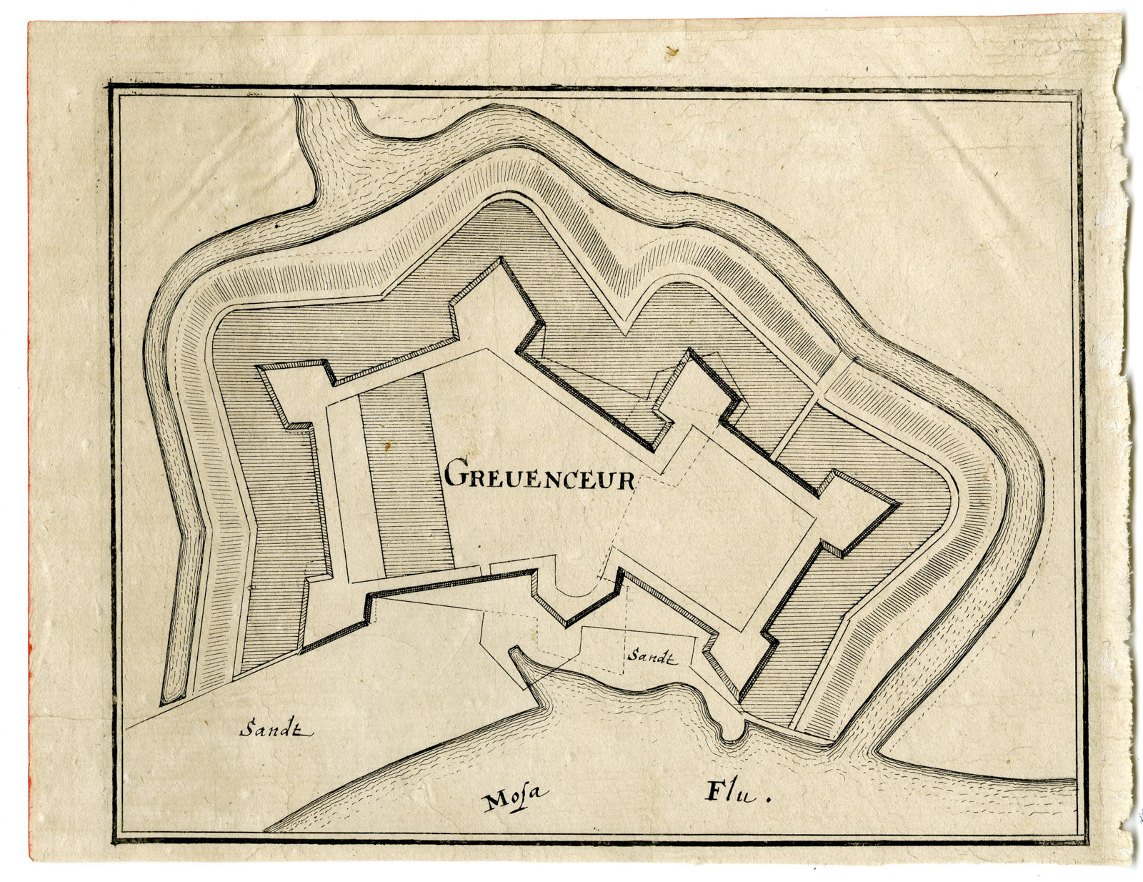 Pco 27326 416x321 Antique Map-FORT CREVECOEUR-FORTRESS-GREVENCEUR-NETHERLANDS-Merian-1660