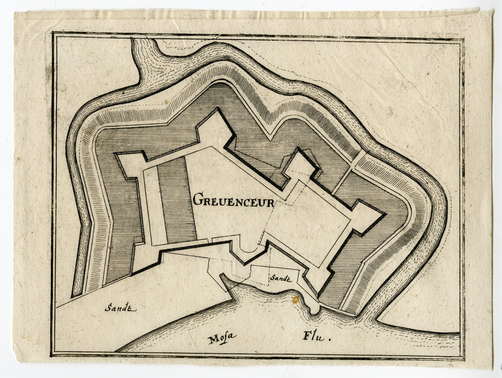 , Antique Map-FORT CREVECOEUR-FORTRESS-GREVENCEUR-NETHERLANDS-Merian-1660, Pictura Antique Prints