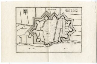 Antique Map-GORINCHEM-PLAN-FORTIFICATION-GORCKUM-NETHERLANDS-Merian-1660