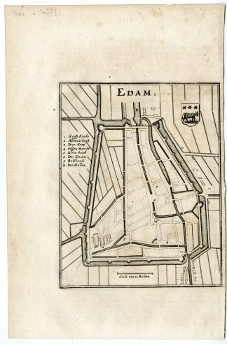 Antique Map-EDAM-PLAN-NOORD HOLLAND-NETHERLANDS-Merian-1660