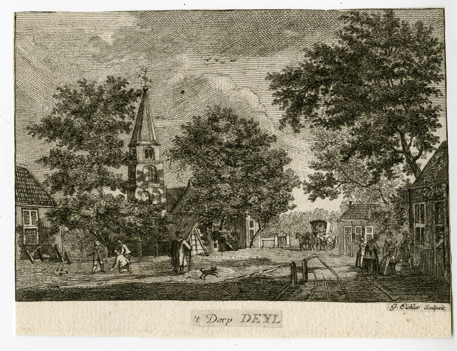 , Antique Print-DEYL-DEIL-GELDERLAND-VIEW-NETHERLANDS-Eichler-c. 1750, Pictura Antique Prints