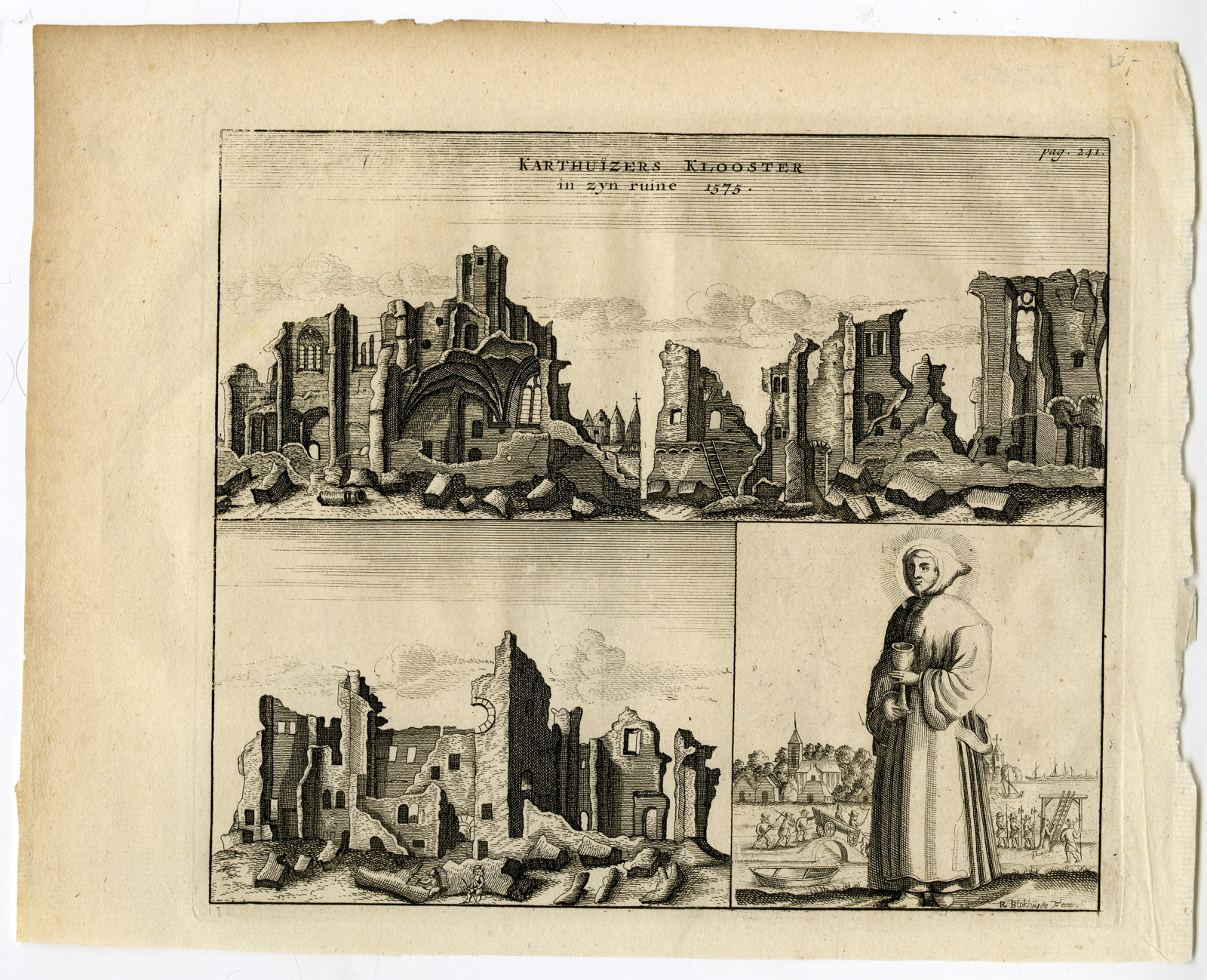 , Antique Print-KARTUIZERKLOOSTER-DELFT-CARTHUSIAN CONVENT-Anonymous-c. 17o0, Pictura Antique Prints