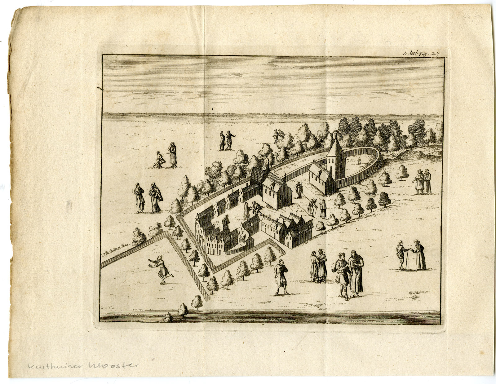 , Antique Print-KARTUIZERKLOOSTER-DELFT-CARTHUSIAN CONVENT-Anonymous-c. 1700, Pictura Antique Prints