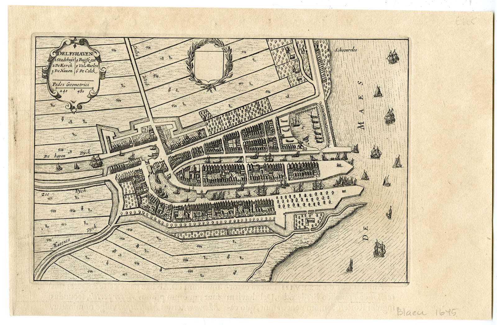 , Antique Print-DELFSHAVEN-ZUID HOLLAND-PLAN-NETHERLANDS-Blaeu-1649, Pictura Antique Prints