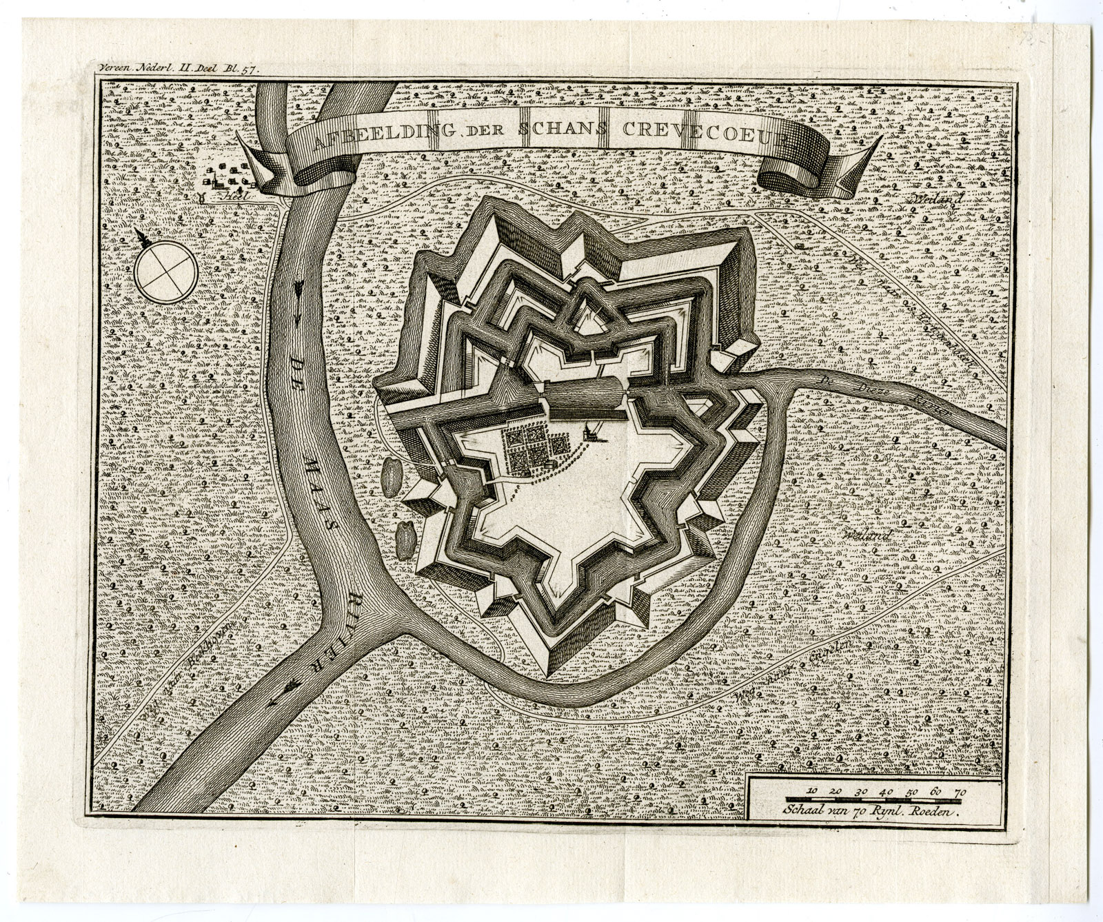 Pco 27377 416x348 Antique Print-CREVECOEUR-FORTIFICATION-SCHANS-BRABANT-NETHERLANDS-Tirion-1740