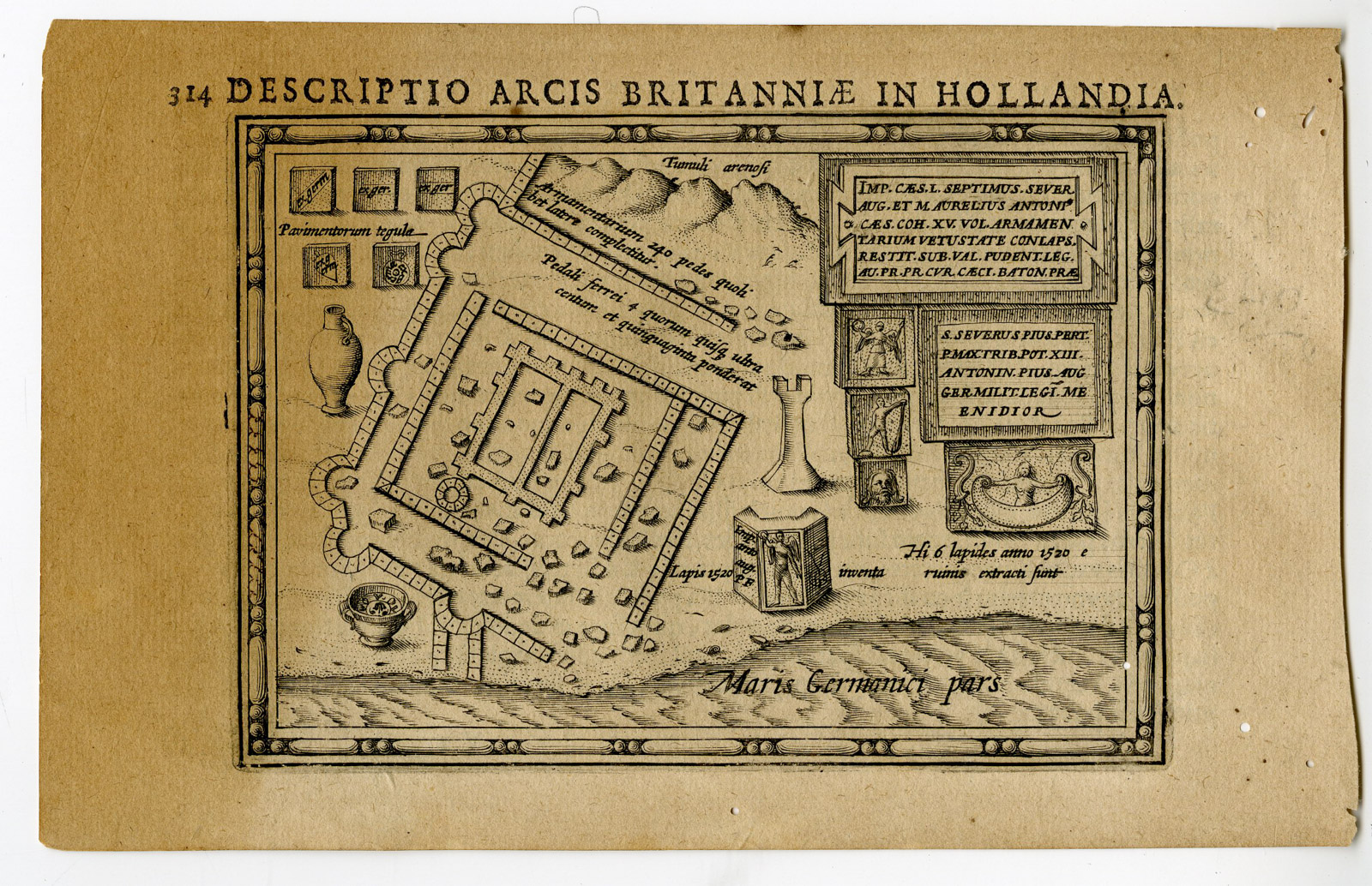 Pco 27390 1 416x269 Antique Print-BRITTENBURG-ROMAN FORT-KATWIJK-NETHERLANDS-Bertius-1603