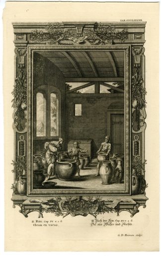 Antique Print-OLD TESTAMENT-ELISHA-OLIVE OIL-WIDOW-Heumann-Scheuchzer-1731