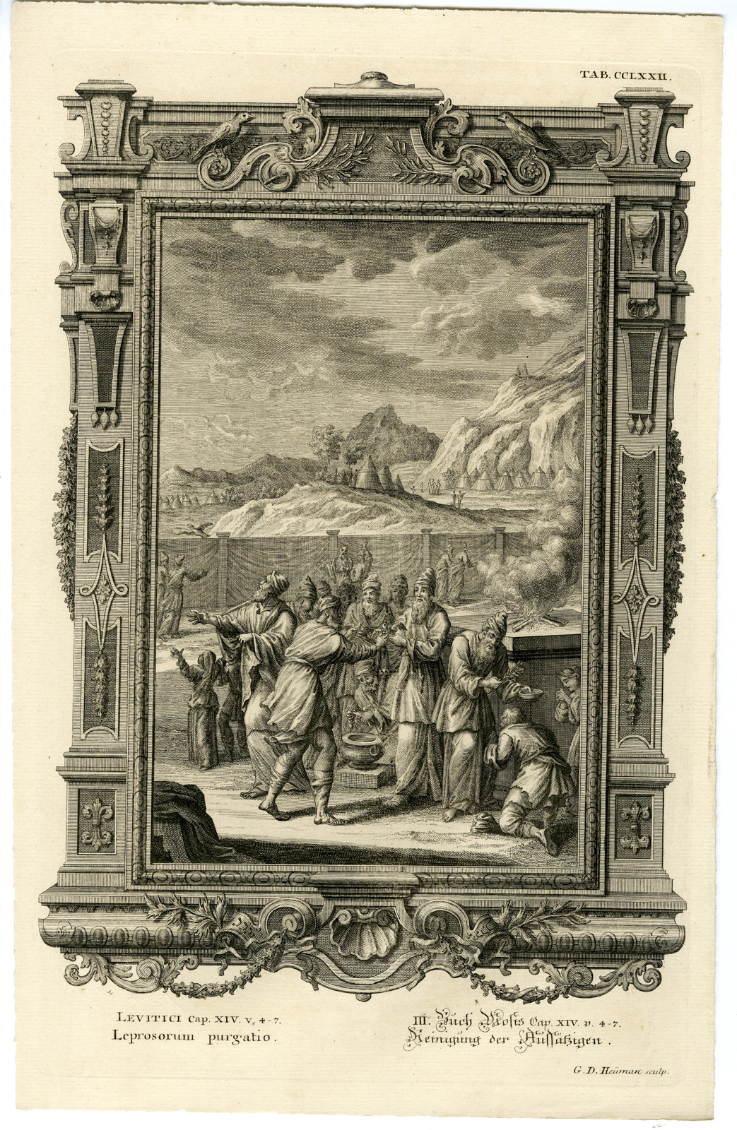 , Antique Print-OLD TESTAMENT-CLEANSING THE SICK-CEREMONY-PRIEST-Scheuchzer-1731, Pictura Antique Prints