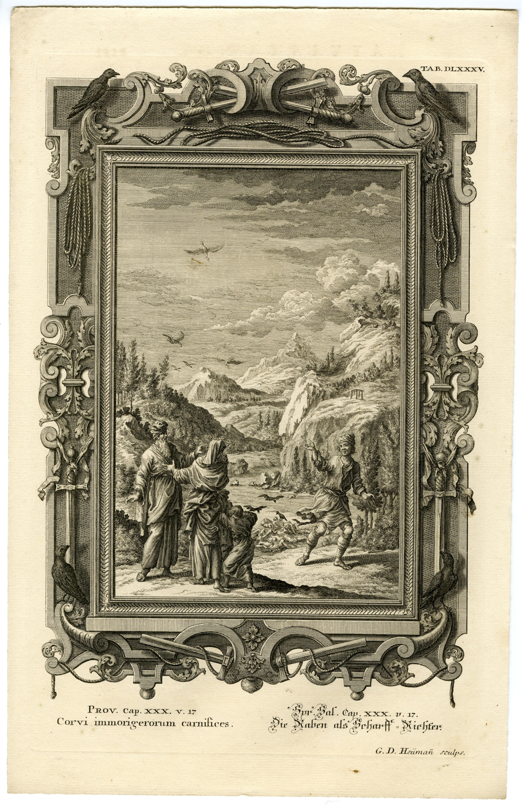 , Antique Print-OLD TESTAMENT-THE EYE THAT MOCKS A FATHER-Heumann-Scheuchzer-1731, Pictura Antique Prints