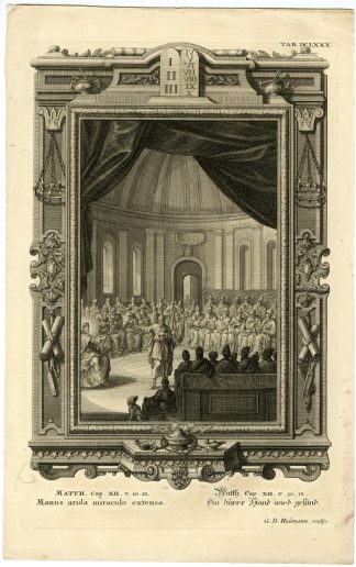 Antique Print-NEW TESTAMENT-JESUS-HEALING-HAND-SABBATH-Heumann-Scheuchzer-1731