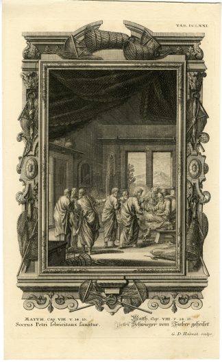 Antique Print-NEW TESTAMENT-JESUS-HEALING-PETER-MOTHER IN LAW-Scheuchzer-1731