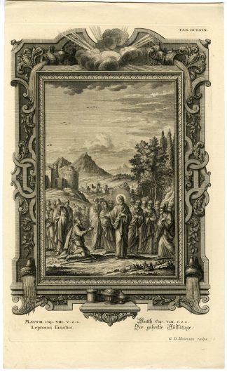 Antique Print-NEW TESTAMENT-JESUS-HEALING-LEPER-Heumann-Scheuchzer-1731