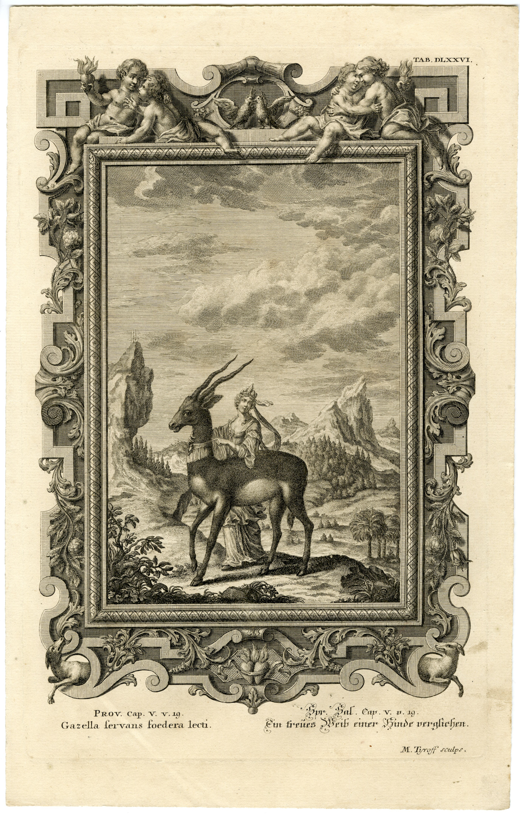 , Antique Print-OLD TESTAMENT-BOOK PROVERBS-GAZELLE-LOVE-BREASTS-Scheuchzer-1731, Pictura Antique Prints