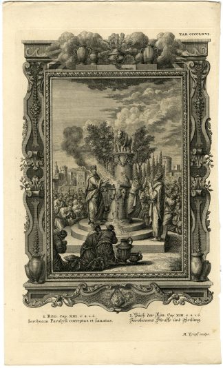 Antique Print-OLD TESTAMENT-KING JEROBOAM-PUNISHMENT-HEALING-Scheuchzer-1731