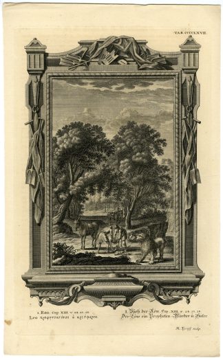Antique Print-OLD TESTAMENT-DEAD PROPHET-LION-DONKEY-Tyroff-Scheuchzer-1731