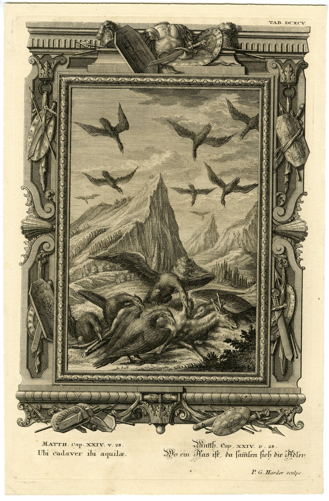 , Antique Print-NEW TESTAMENT-CARCASS-DEER-VULTURES GATHER-Harder-Scheuchzer-1731, Pictura Antique Prints