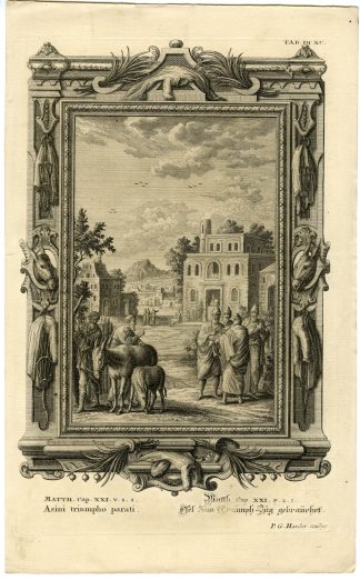 Antique Print-NEW TESTAMENT-JESUS-TIED DONKEY-COLT-DISCIPLES-Scheuchzer-1731