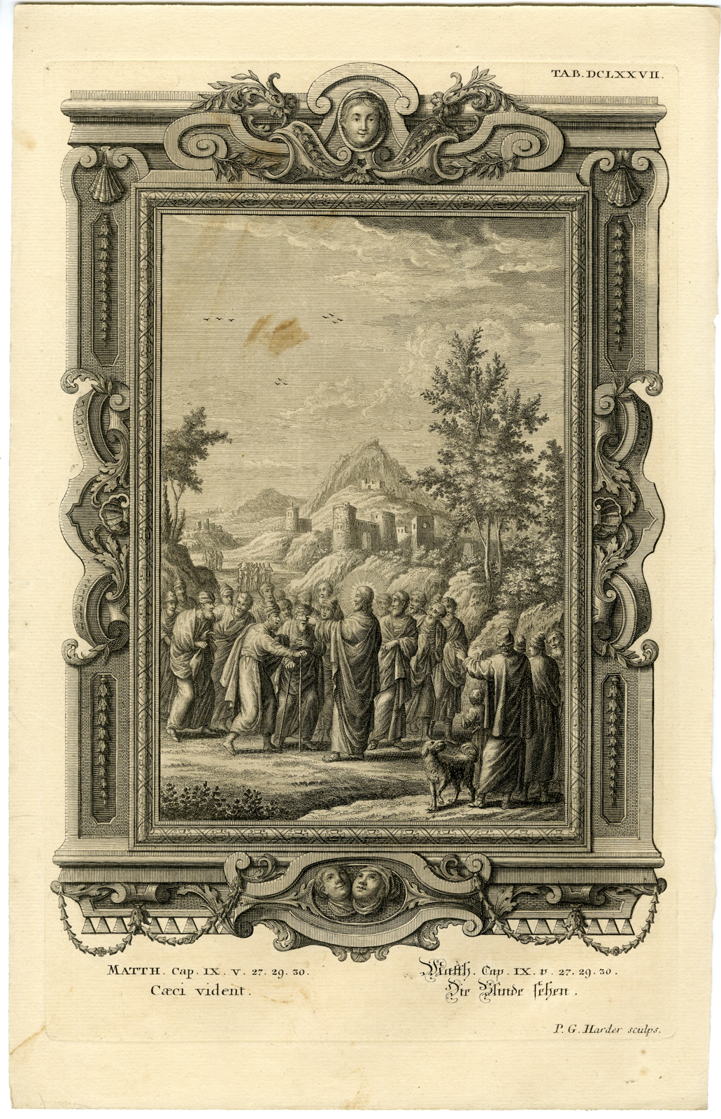 , Antique Print-NEW TESTAMENT-JESUS HEALS THE BLIND AND THE MUTE-Scheuchzer-1731, Pictura Antique Prints