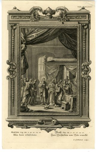 Antique Print-NEW TESTAMENT-JESUS-HEALING-RAISES DEAD GIRL-Scheuchzer-1731