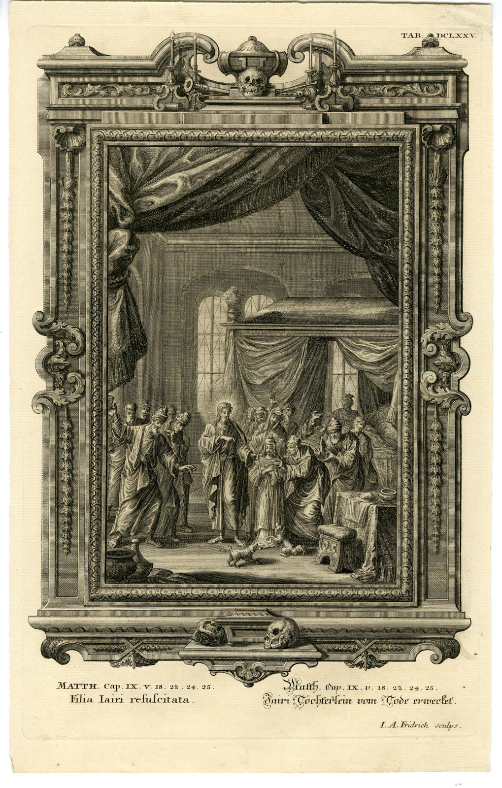 , Antique Print-NEW TESTAMENT-JESUS-HEALING-RAISES DEAD GIRL-Scheuchzer-1731, Pictura Antique Prints